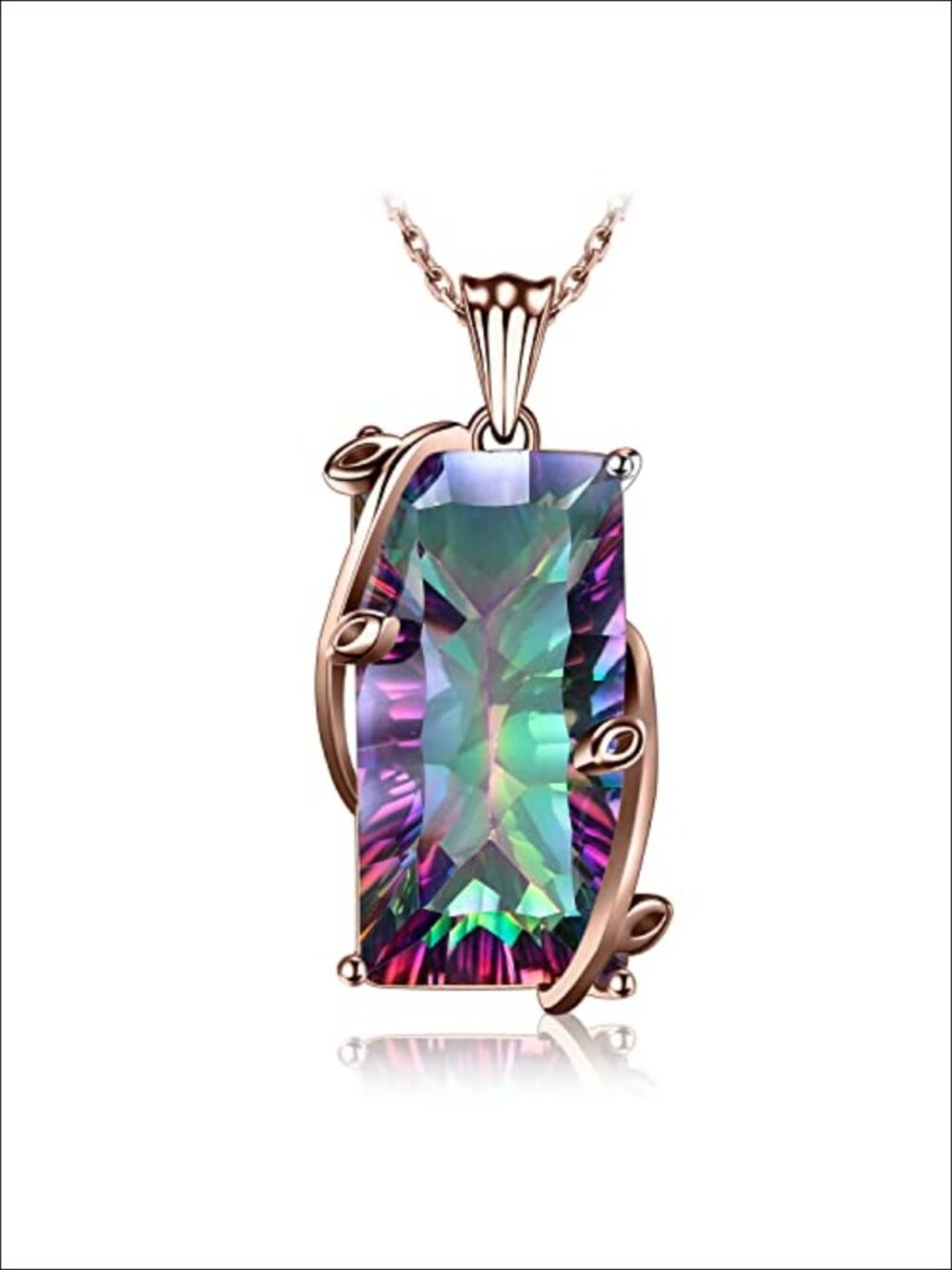 Mystic Quartz Pendant Necklace - 925 Sterling Silver Plated - 18 Inch Chain -